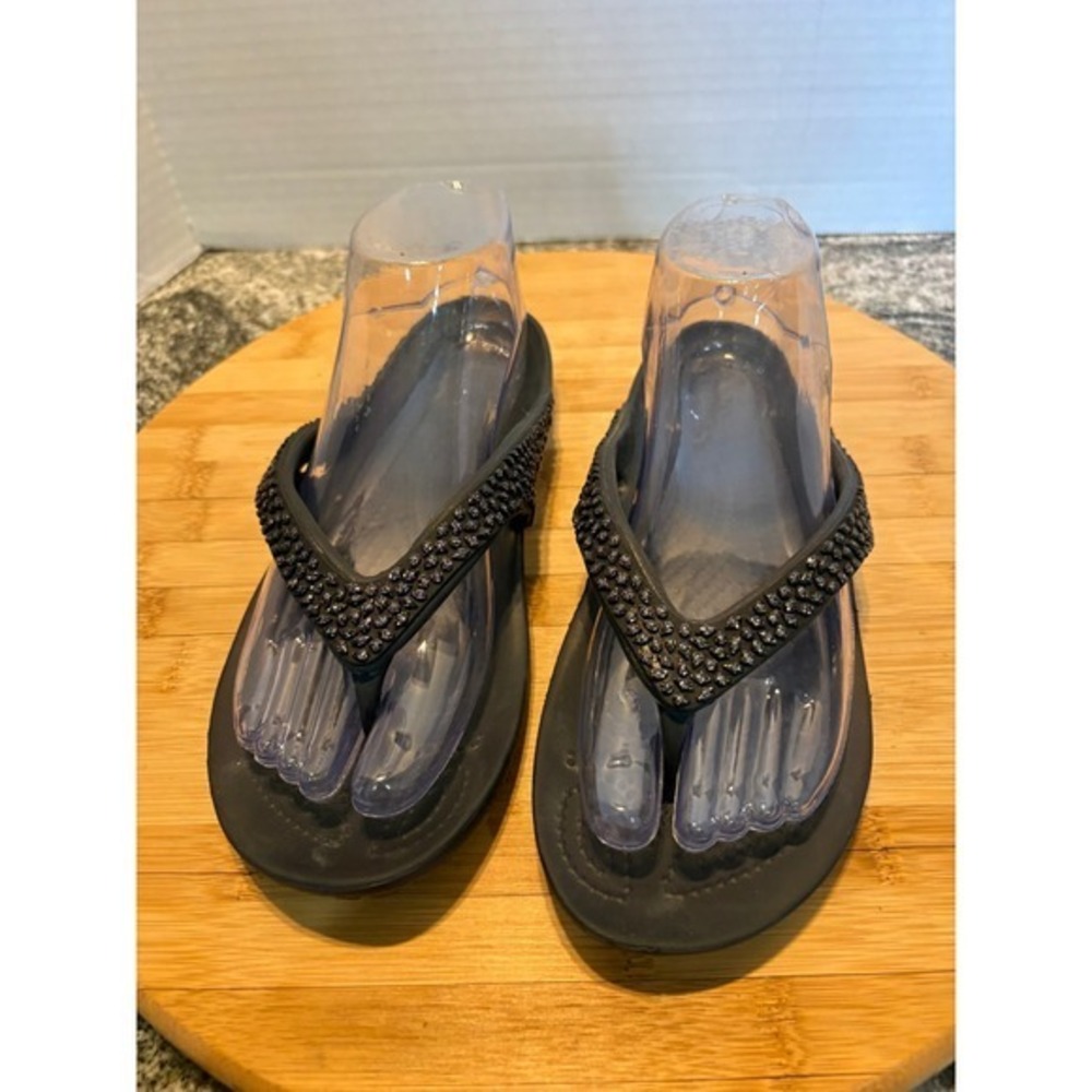 Crocs Capri V Embellished Flip Flops Black Crystal Thong Sandals Womens 8